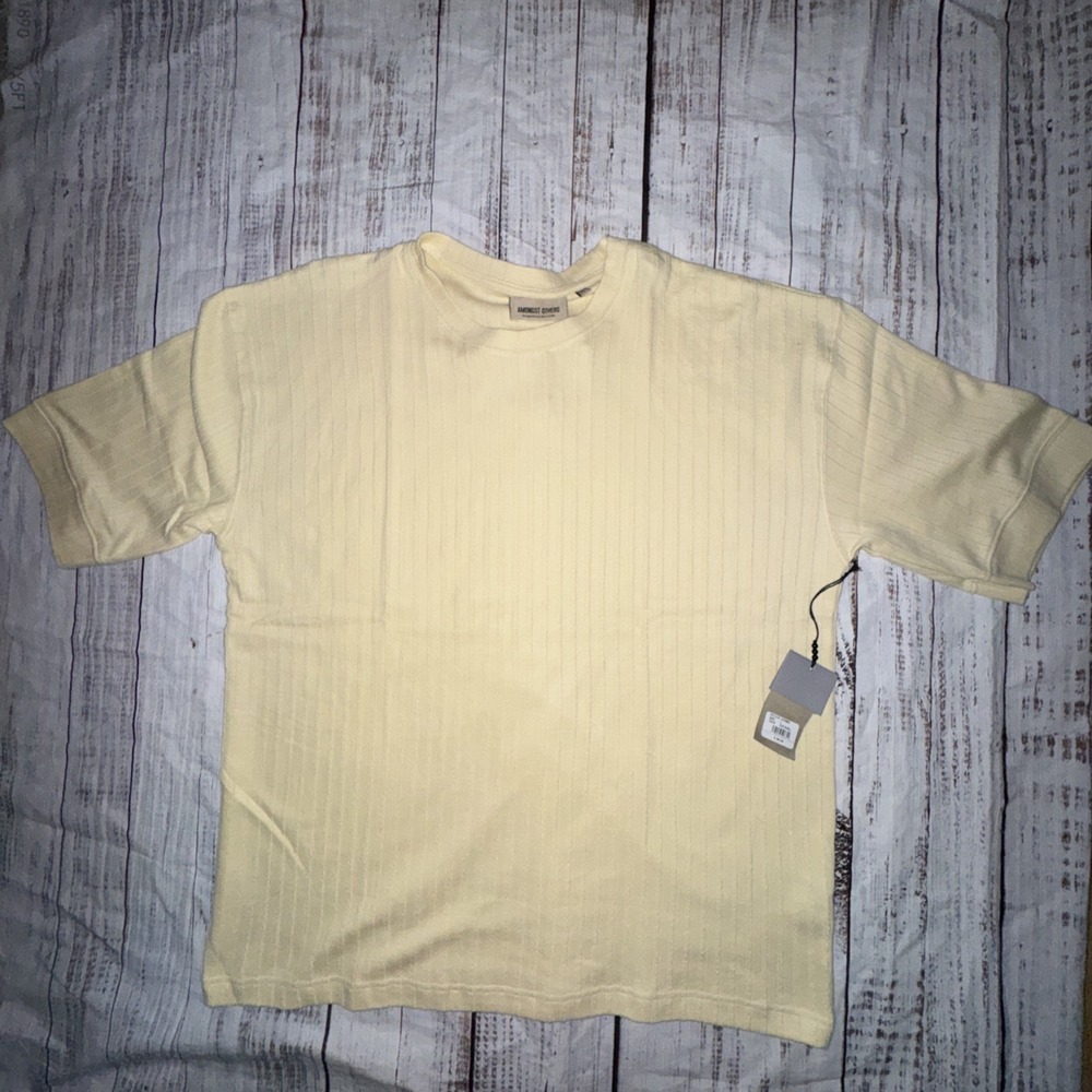 NWT Men's Amongst Others L Short Sleeve Crew Neck T-Shirt Egg Shell Textured Tee
